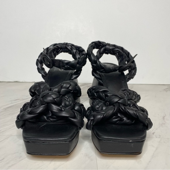 Circus Sam Edelman Mable Black Faux Leather Braided Block Heel Sandal 9 1/2 M - Picture 2 of 13